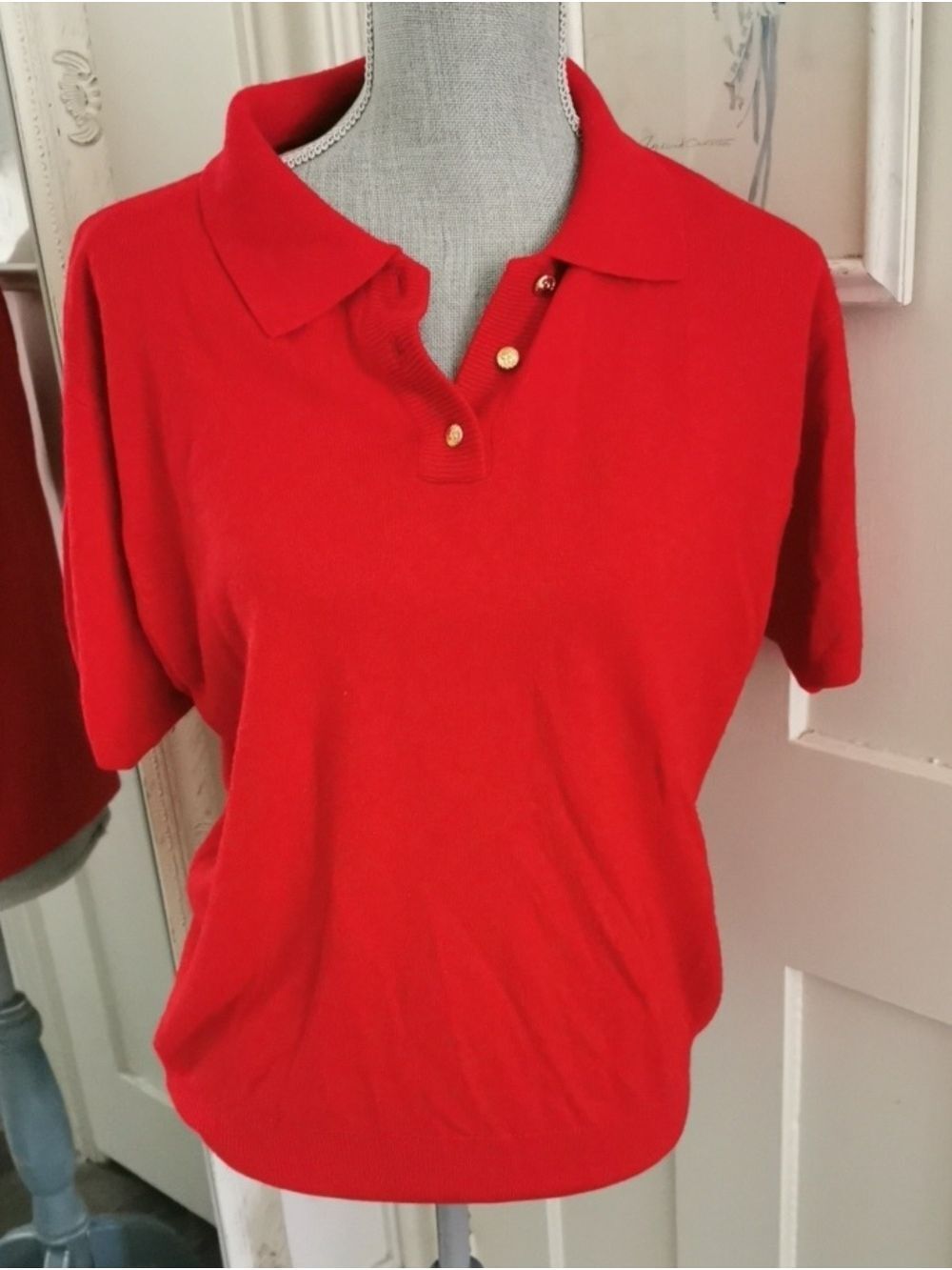 Alia Vintagepreppy Red Womens Knit Polo Short  Sleeve Sweater. Size 16/18